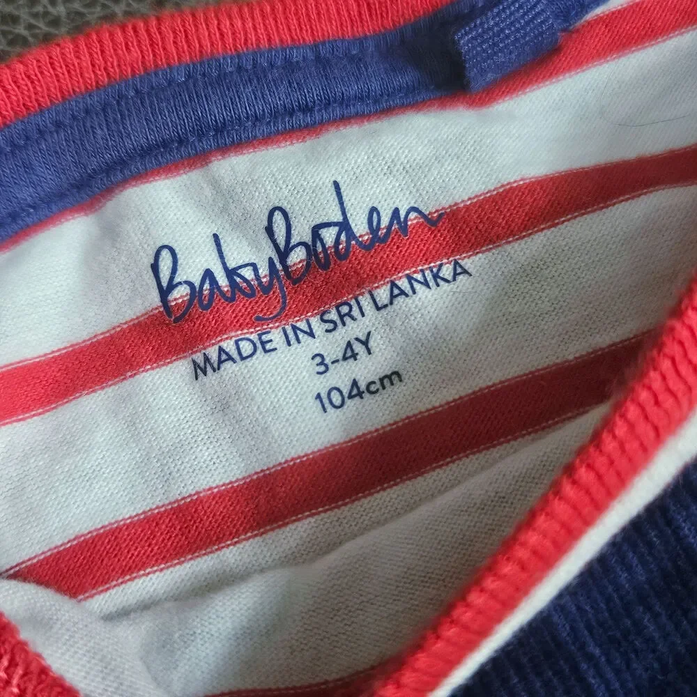 Baby Boden 2-Piece Navy Corduroy Seagull Overalls & Striped Shirt Set 3-4Y